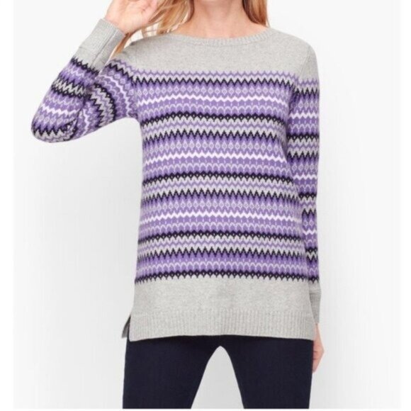 Talbots Purple Zigzag Fairisle Pullover Wideneck Sweater - Picture 1 of 6